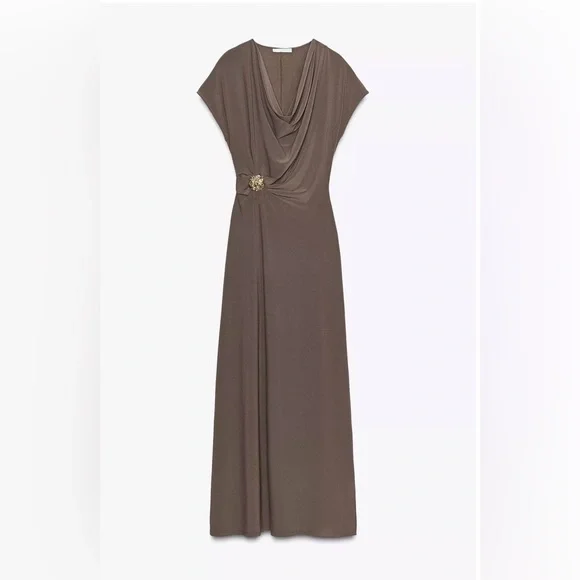 NWT Zara Elegant Brown Dress - Picture 6 of 10
